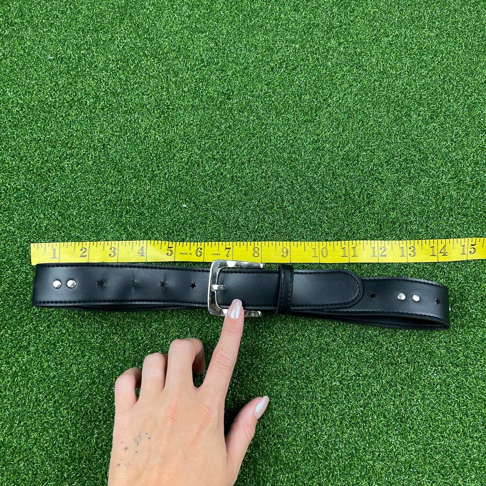 Vintage Jordache Black Leather Studded Adjustable Belt Sz 7